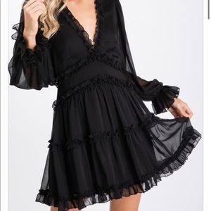 Bella and bloom black ruffle long sleeve dress